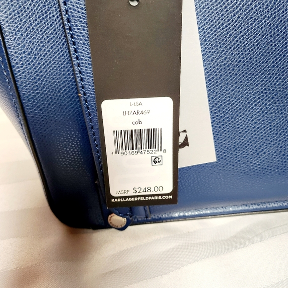 NEW Karl Lagerfeld Navy Leather Tote Handbag - Picture 10 of 10